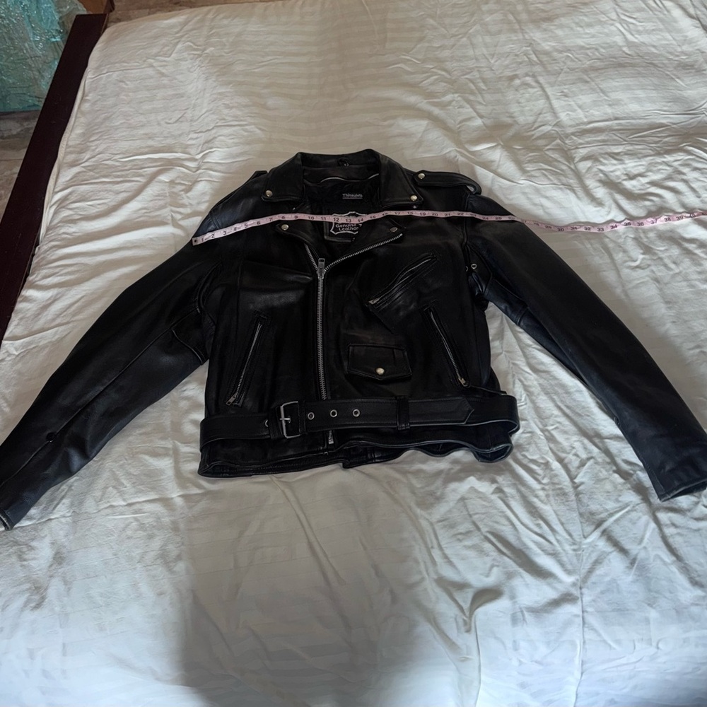 Vintage black leather heavy duty jacket lined